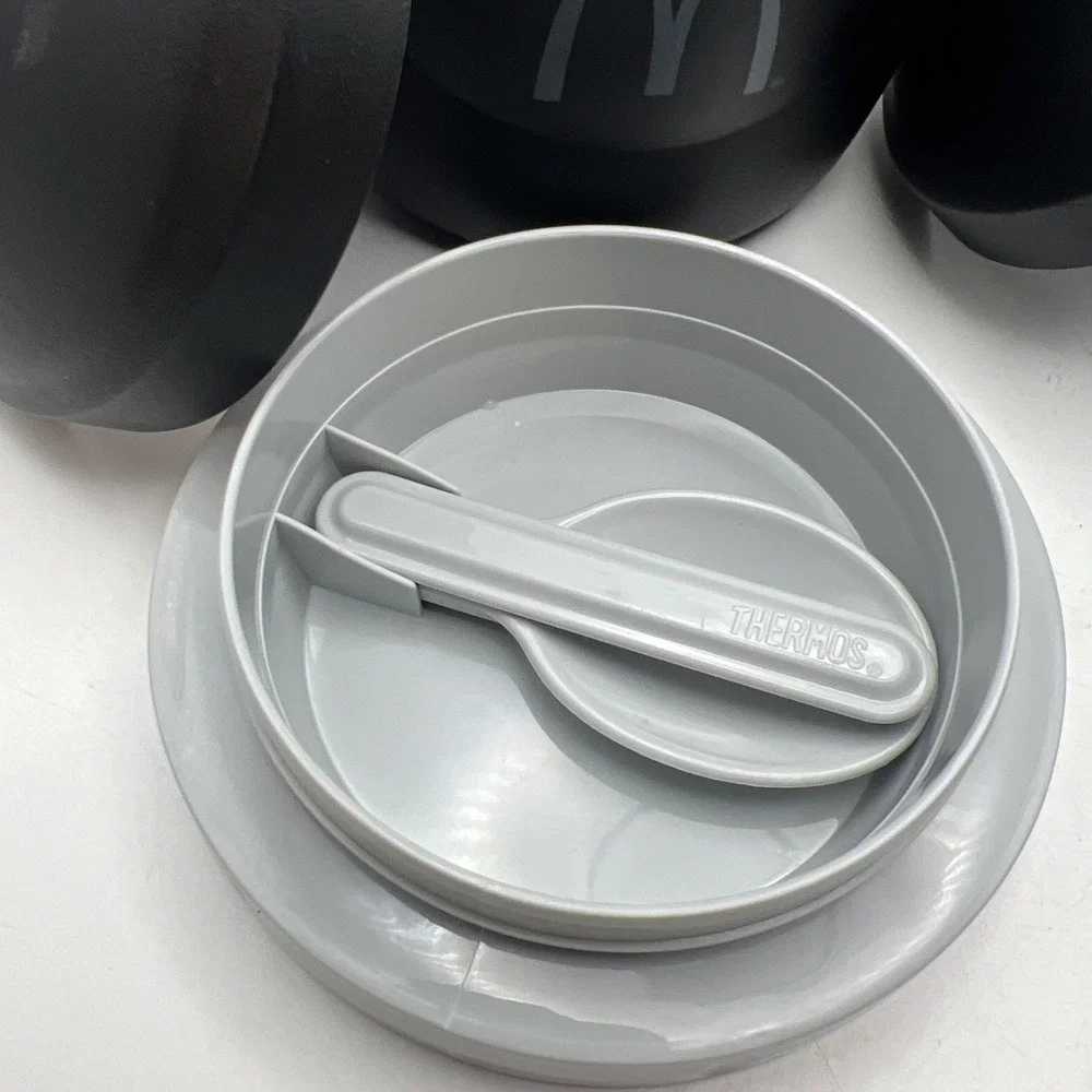 McDonald's Thermos Food Jars w/ Spoons 1 New 1 Used Black Insulated Swag